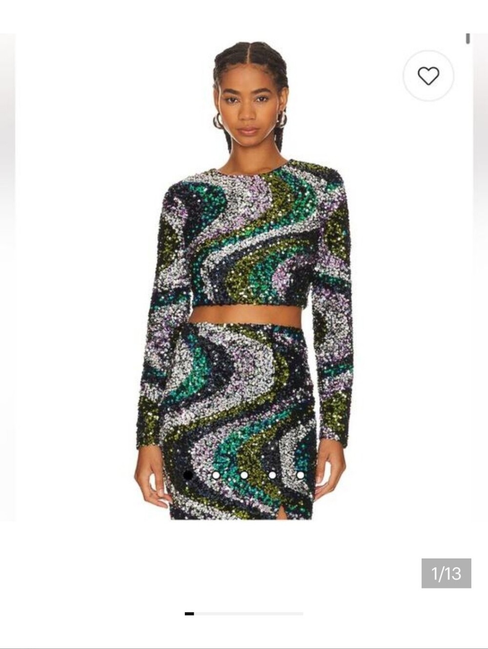 Elliatt Frances | black multi colored swirl all over sequin long sleeve crop top